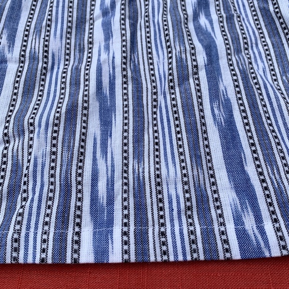 Ruched Sweetheart Neckline Southwest Stripe Cotton Chambray Strapless Mini Dress - Picture 2 of 9